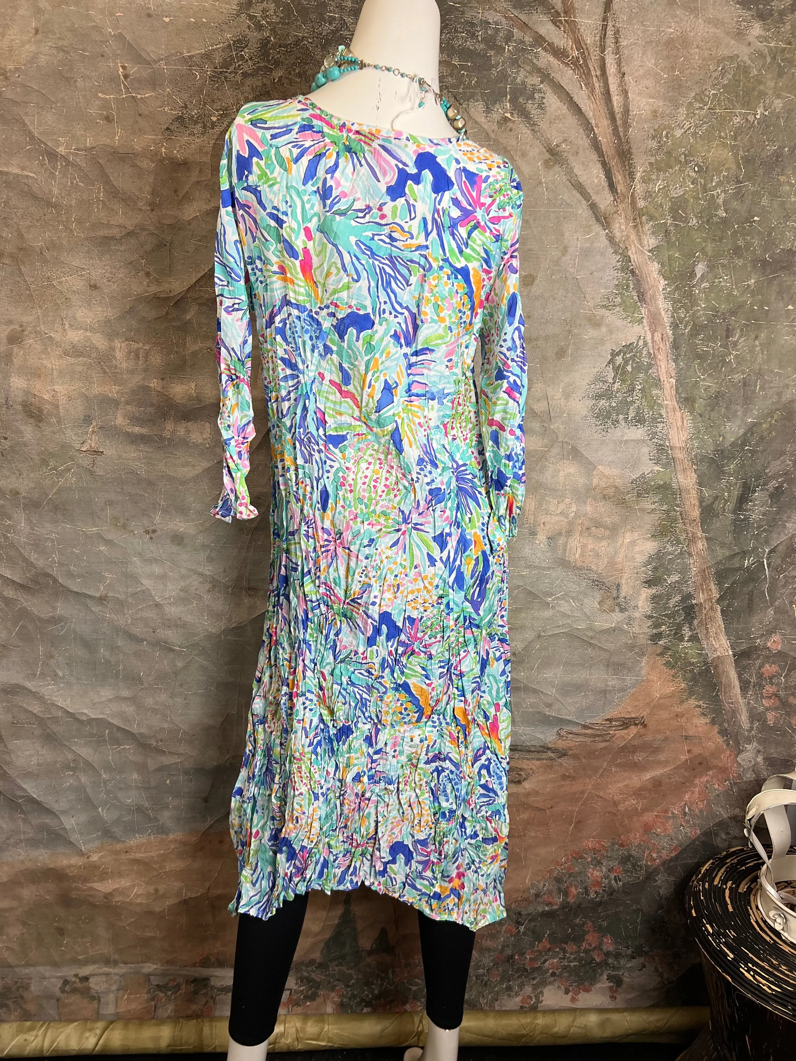 25317 Crushed Sharkbite Dress-Blue Mix