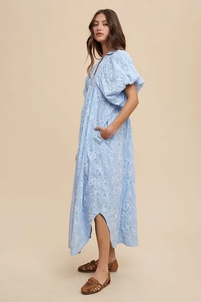 AnnieWear Floral Smock Detail Puff Sleeve Dress