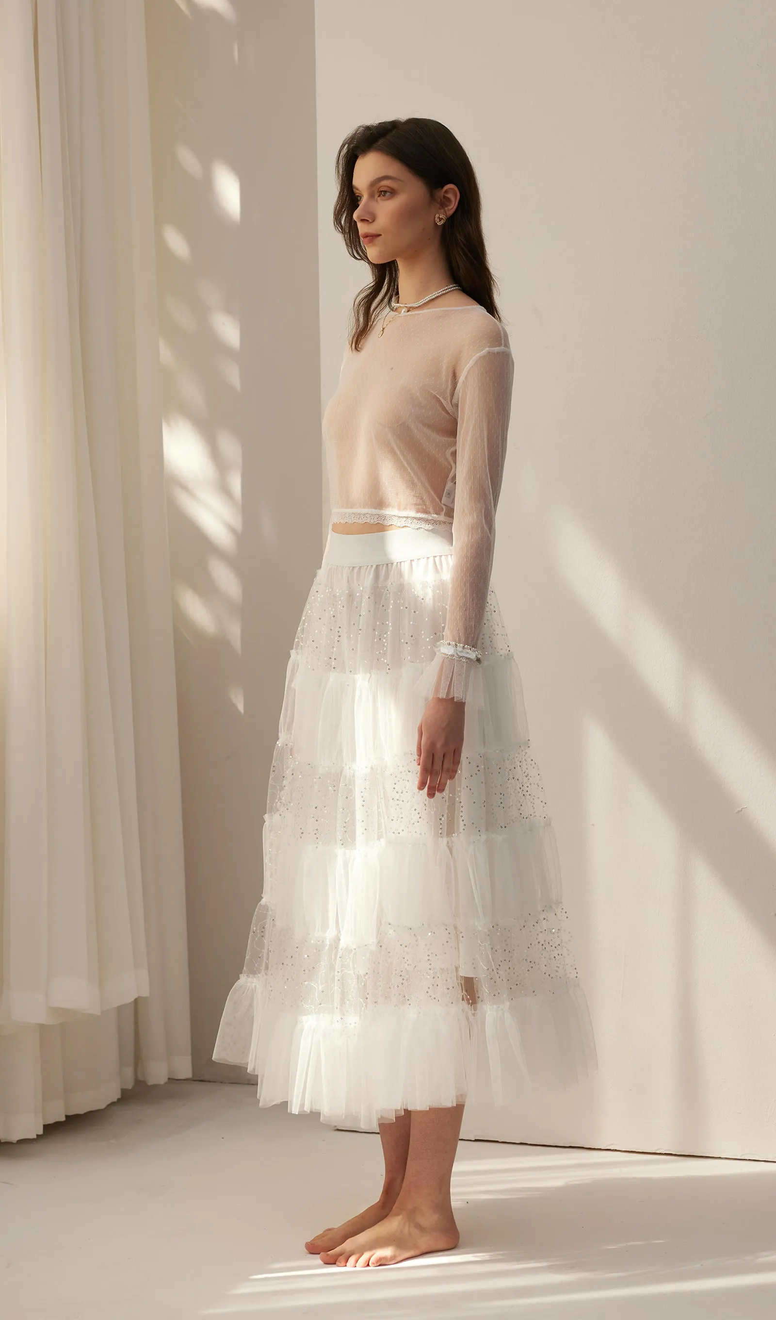 Lace Pleated Panel Skirt