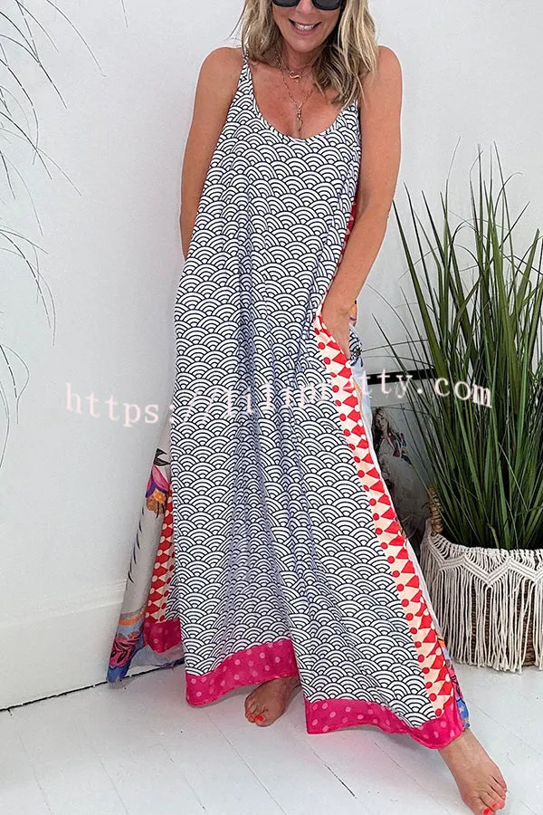 Perfect for Vacation Unique Print Pocketed Slip Loose Maxi Dress